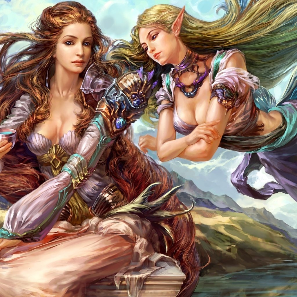 Обои рисунок, горы, девушки, фея, наряд, figure, mountains, girls, fairy, outfit разрешение 2000x1600 Загрузить