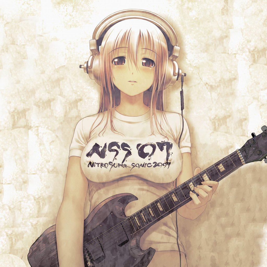 Обои девушка, гитара, наушники, грудь, girl, guitar, headphones, chest разрешение 2610x1631 Загрузить