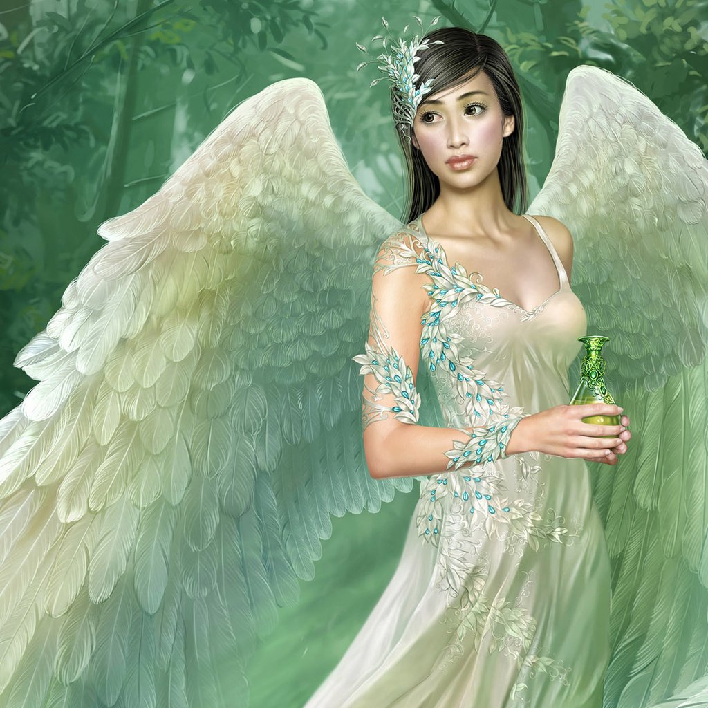 Обои девушка, платье, крылья, белый, ангел, tang yuehui, girl, dress, wings, white, angel разрешение 1920x1200 Загрузить