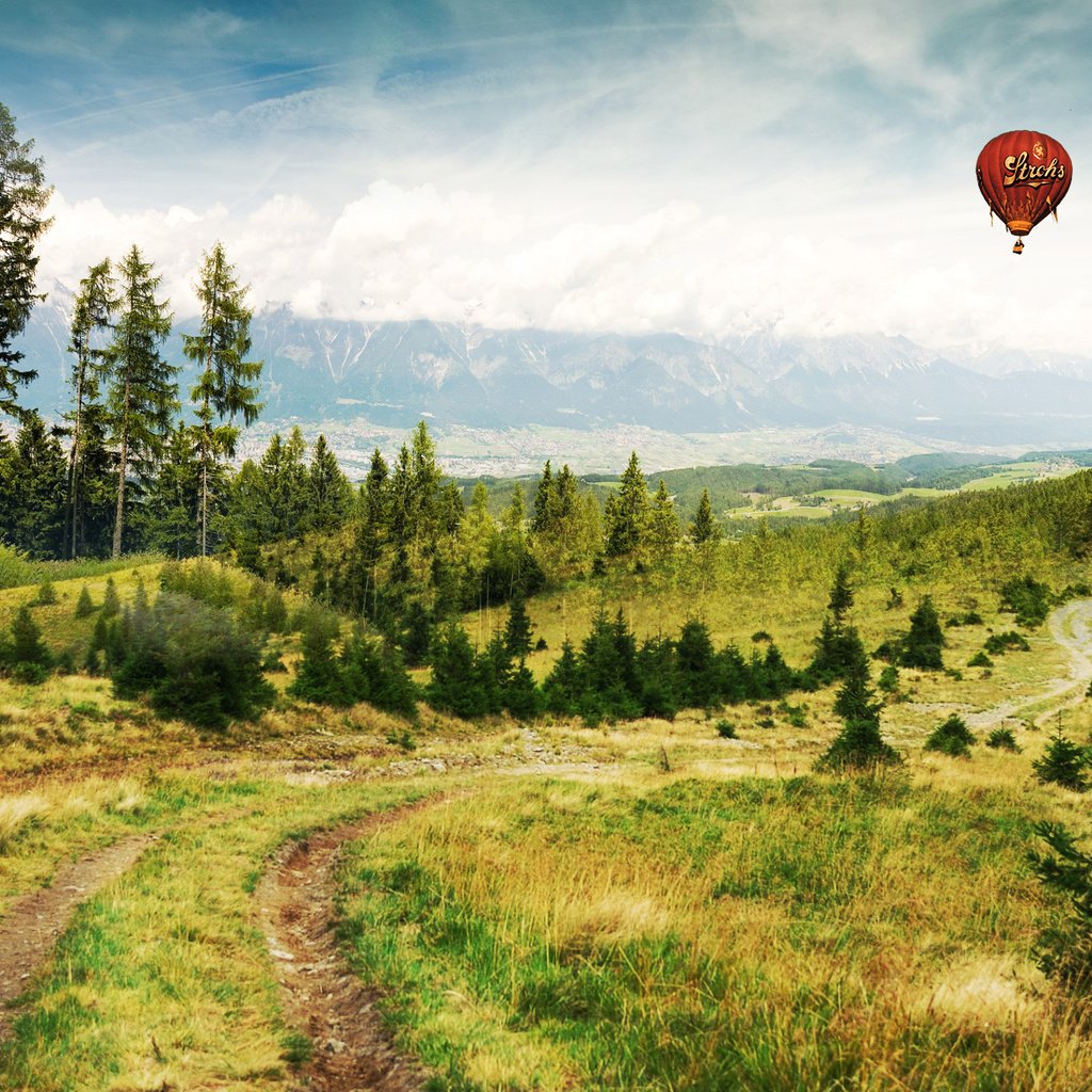 Обои дорога, горы, лес, воздушные шары, road, mountains, forest, balloons разрешение 1920x1200 Загрузить