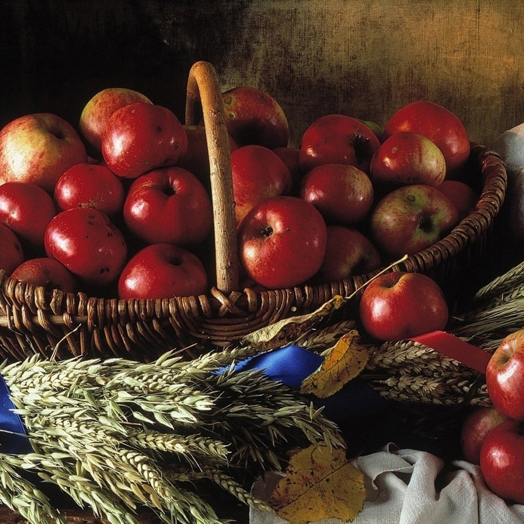 Обои яблоки, красные, корзина, натюрморт, плетёная, apples, red, basket, still life, braided разрешение 1920x1080 Загрузить