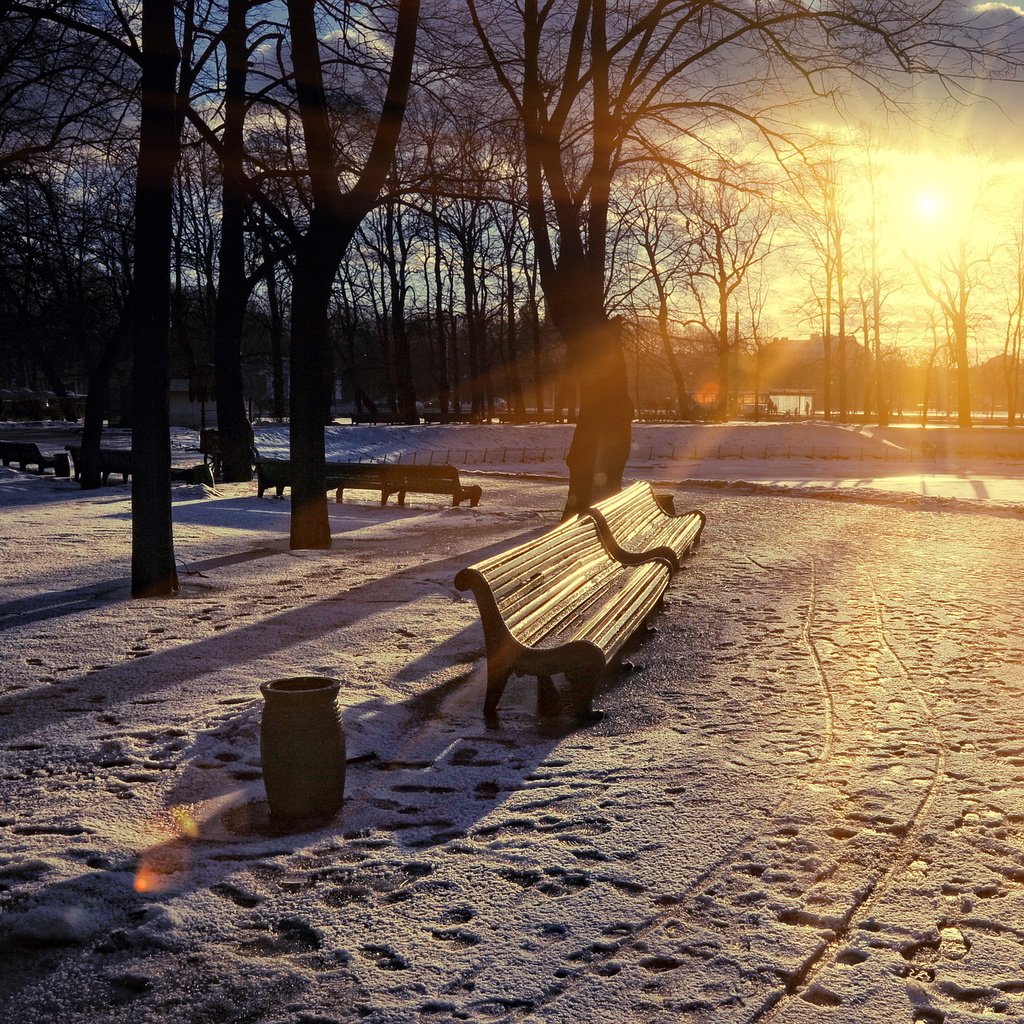 Обои gorod park vesna zakat skamya, park vesna gorod zakat skamya разрешение 2560x1600 Загрузить