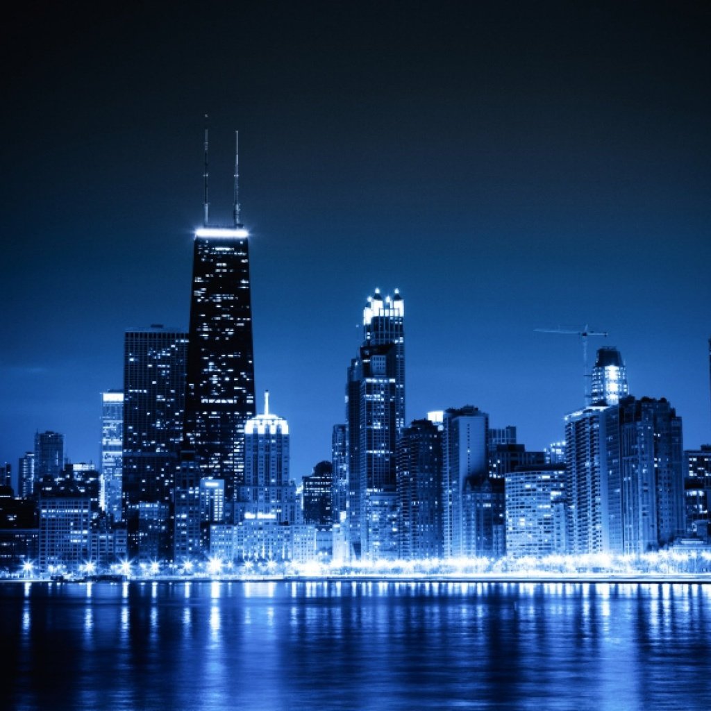 Обои ночь, чикаго, синие огни, сhicago, night, chicago, blue lights разрешение 1920x1278 Загрузить