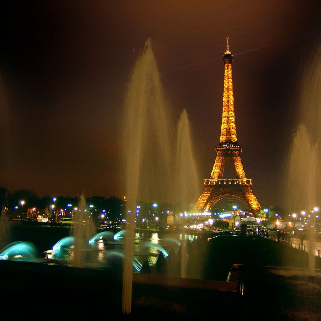Обои ночь, париж, подсветка, эйфелева башня, фонтаны, night, paris, backlight, eiffel tower, fountains разрешение 2956x1893 Загрузить