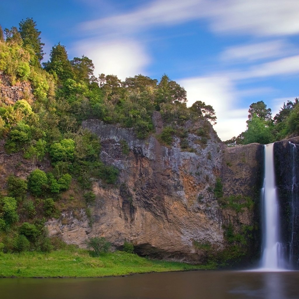 Обои деревья, скалы, природа, водопад, trees, rocks, nature, waterfall разрешение 1920x1080 Загрузить