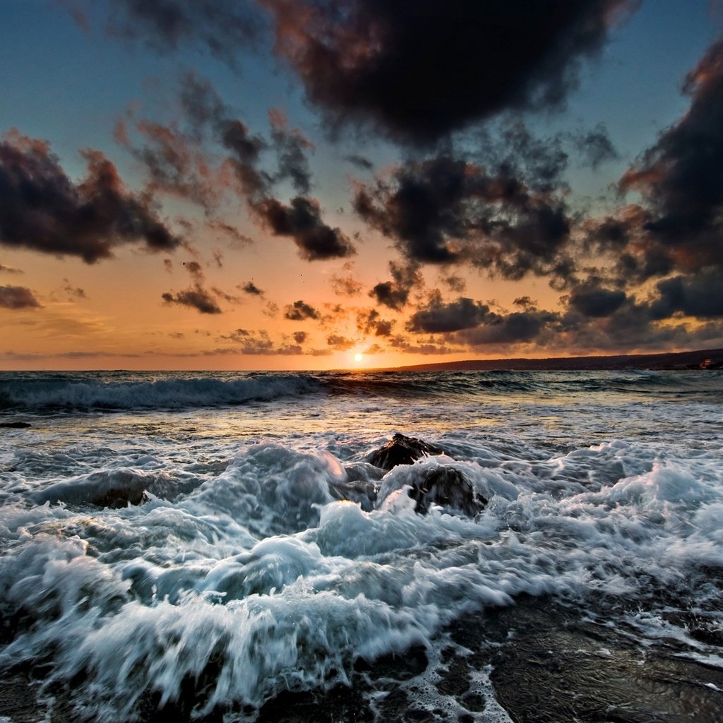 Обои берег, волны, закат, море, shore, wave, sunset, sea разрешение 1920x1200 Загрузить