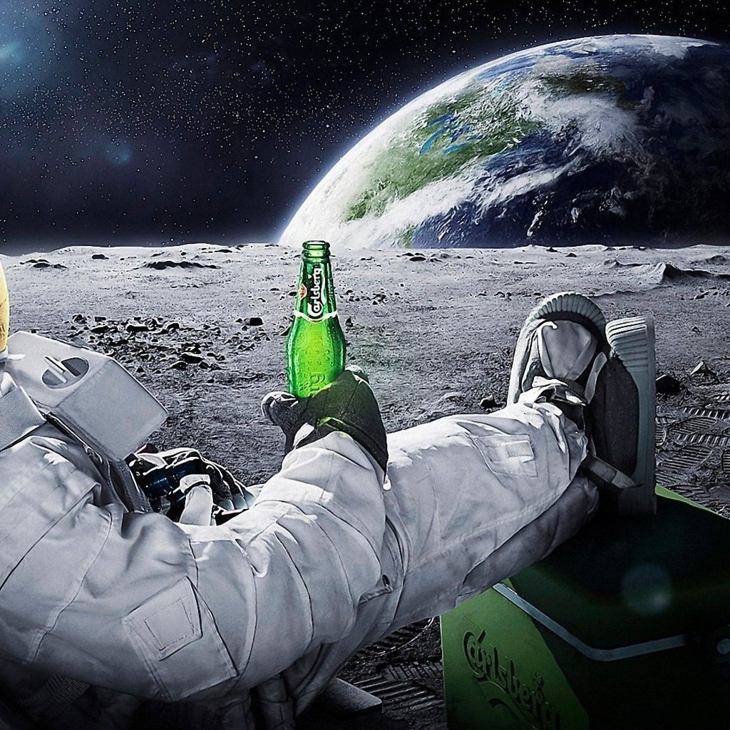 Обои пиво carlsberg на луне, carlsberg beer on the moon разрешение 1920x1080 Загрузить