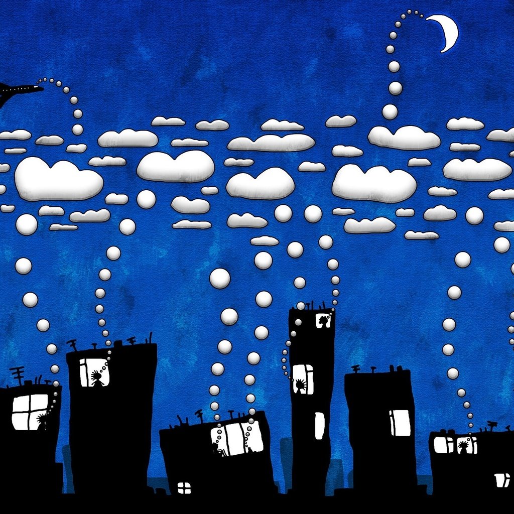 Обои облака, люди в домах, clouds, the people in the houses разрешение 2560x1440 Загрузить