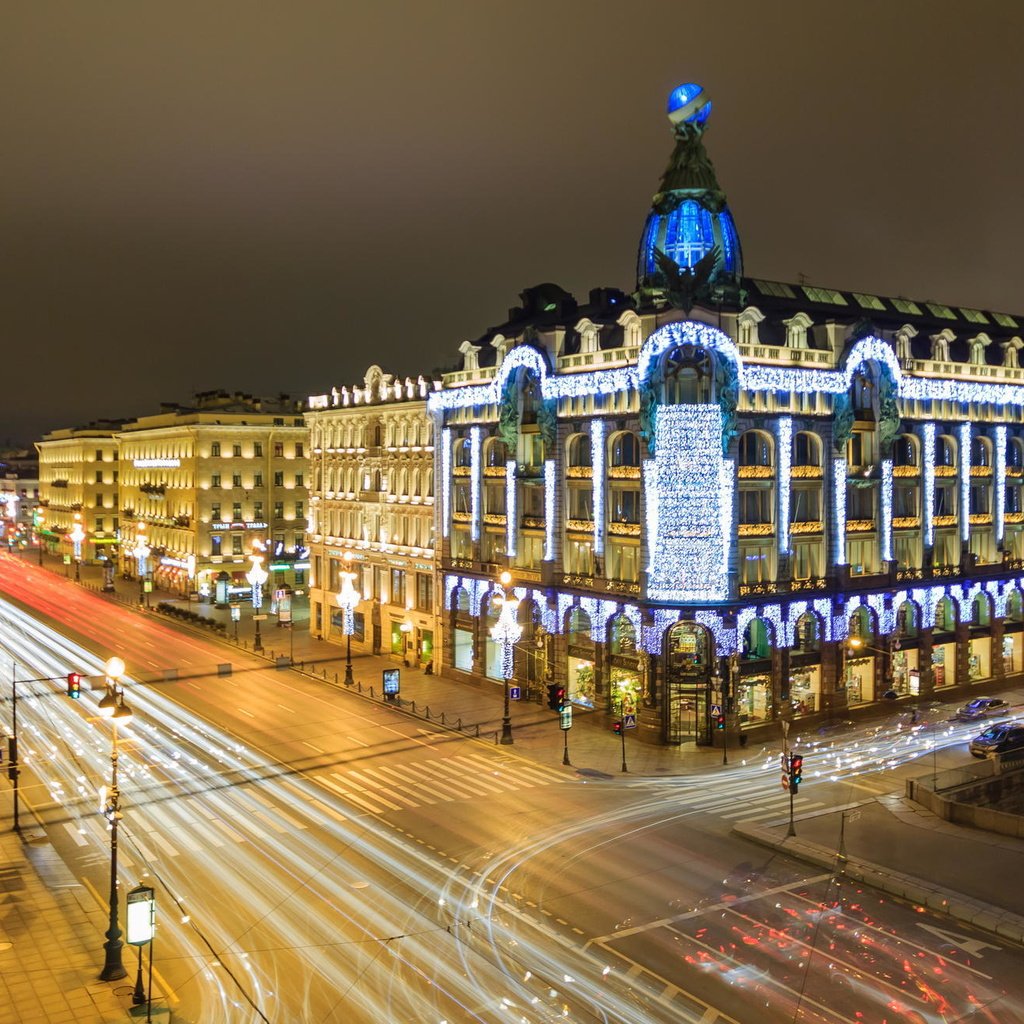 Обои россия, санкт-петербург, невский проспект ночью, russia, saint petersburg, nevsky avenue at night разрешение 2048x1306 Загрузить