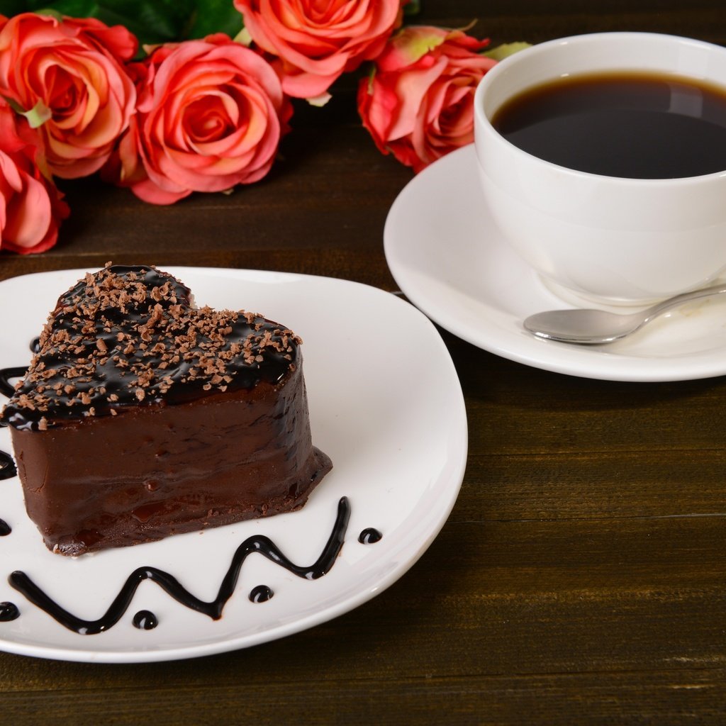 Обои розы, кофе, шоколад, десерт, пирожное, roses, coffee, chocolate, dessert, cake разрешение 5152x3439 Загрузить