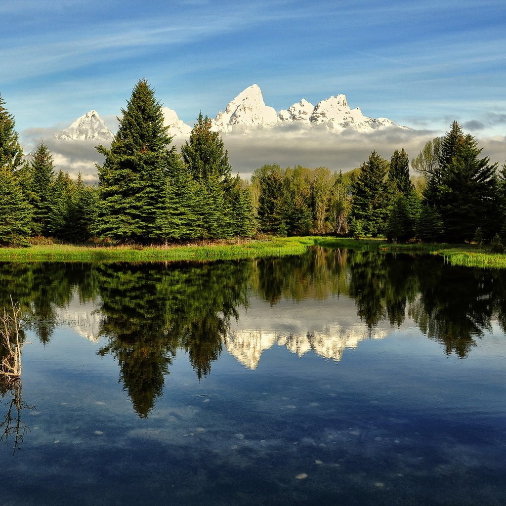 Обои озеро, горы, пейзаж, lake, mountains, landscape разрешение 1920x1080 Загрузить