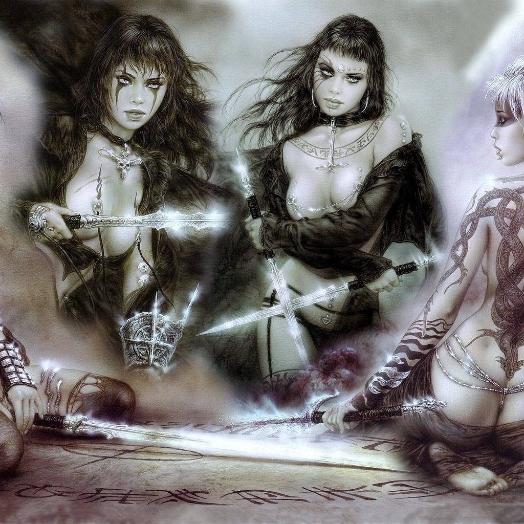 Обои девушки, тату, мечи, луис ройо, girls, tattoo, swords, luis royo разрешение 1920x1200 Загрузить