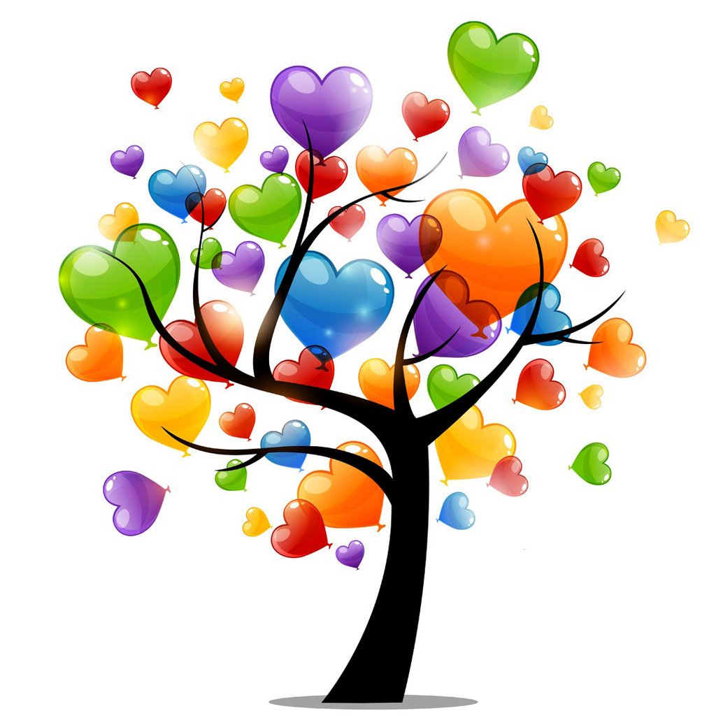 Обои дерево, разноцветные, сердце, любовь, белый фон, сердечки, воздушные шарики, tree, colorful, heart, love, white background, hearts, balloons разрешение 1920x1080 Загрузить