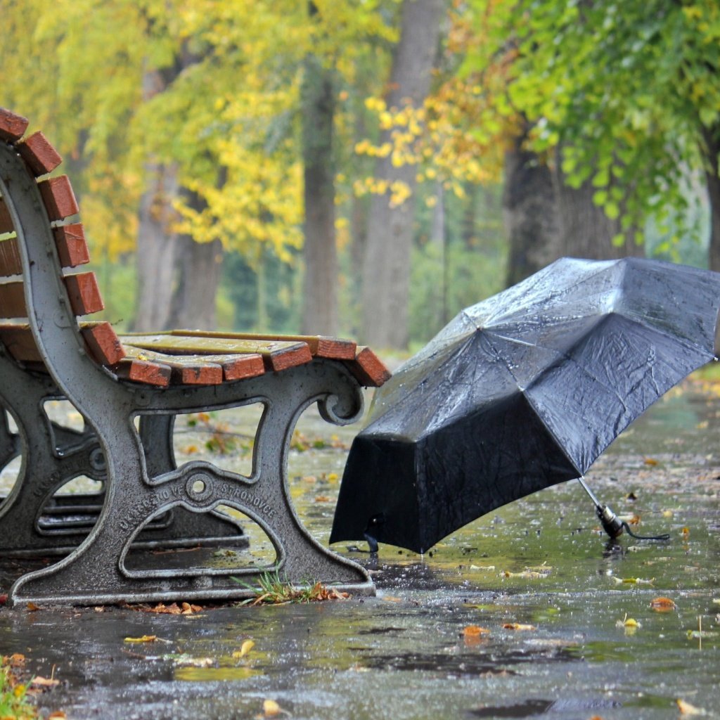 Обои настроение, осень, улица, дождь, зонт, скамейка, скамья, зонтик, dienstag, mood, autumn, street, rain, umbrella, bench разрешение 1920x1200 Загрузить