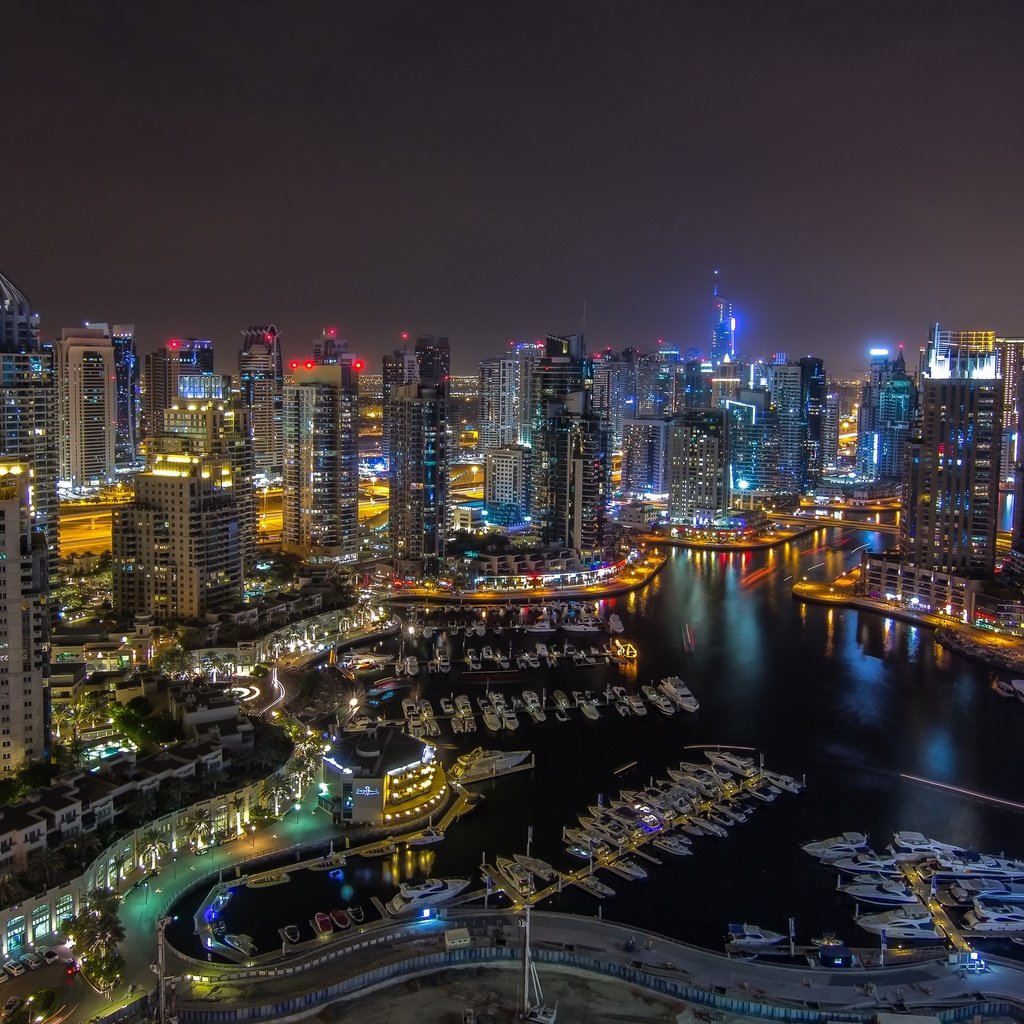 Обои панорама, ночной город, дубаи, дубай, оаэ, panorama, night city, dubai, uae разрешение 2880x1702 Загрузить