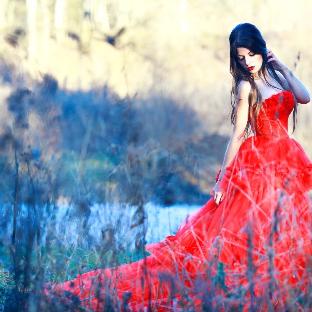 Обои природа, платье, брюнетка, красное, nature, dress, brunette, red разрешение 1920x1280 Загрузить