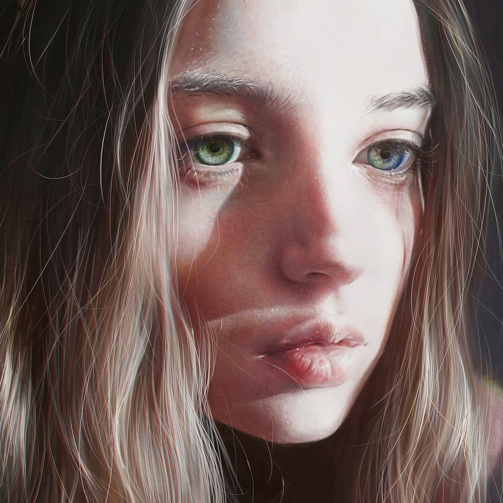 Обои глаза, арт, девушка, портрет, взгляд, волосы, губы, лицо, eyes, art, girl, portrait, look, hair, lips, face разрешение 4768x3005 Загрузить