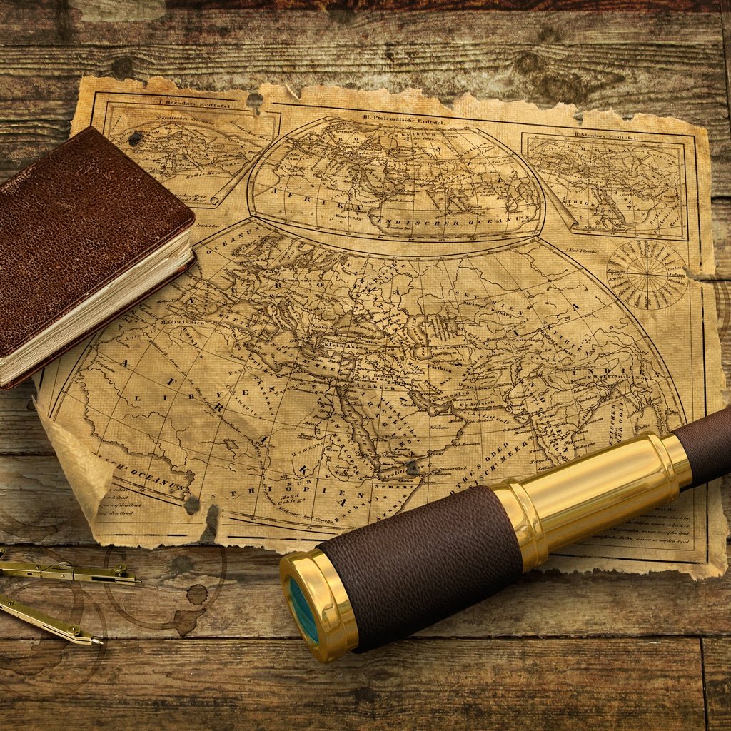 Обои море, винтаж, карта, подзорная труба, блокнот, sea, vintage, map, spyglass, notepad разрешение 4104x2932 Загрузить