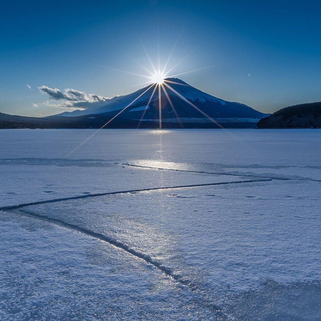 Обои вечер, озеро, пейзаж, лёд, вулкан, the evening, lake, landscape, ice, the volcano разрешение 1920x1200 Загрузить