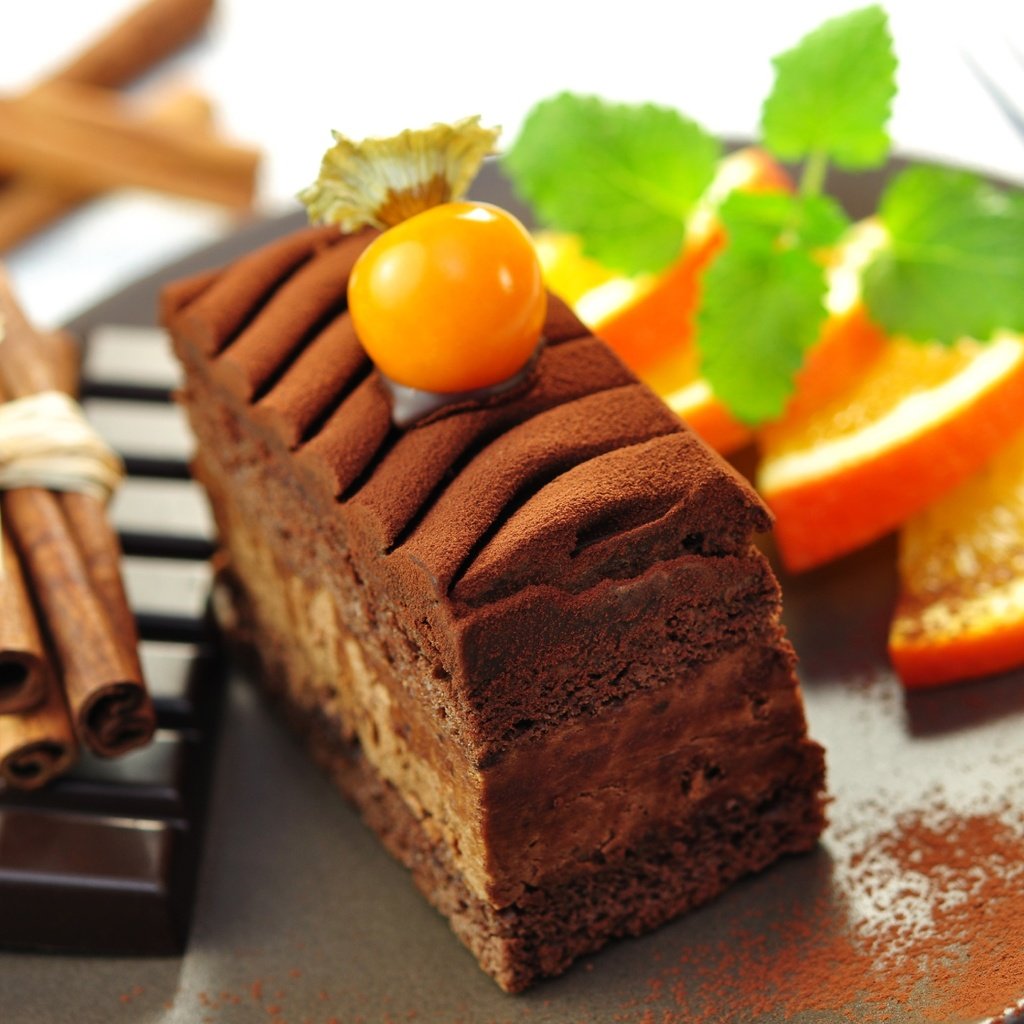 Обои мята, корица, апельсин, шоколад, физалис, пирожное, mint, cinnamon, orange, chocolate, physalis, cake разрешение 2891x1920 Загрузить