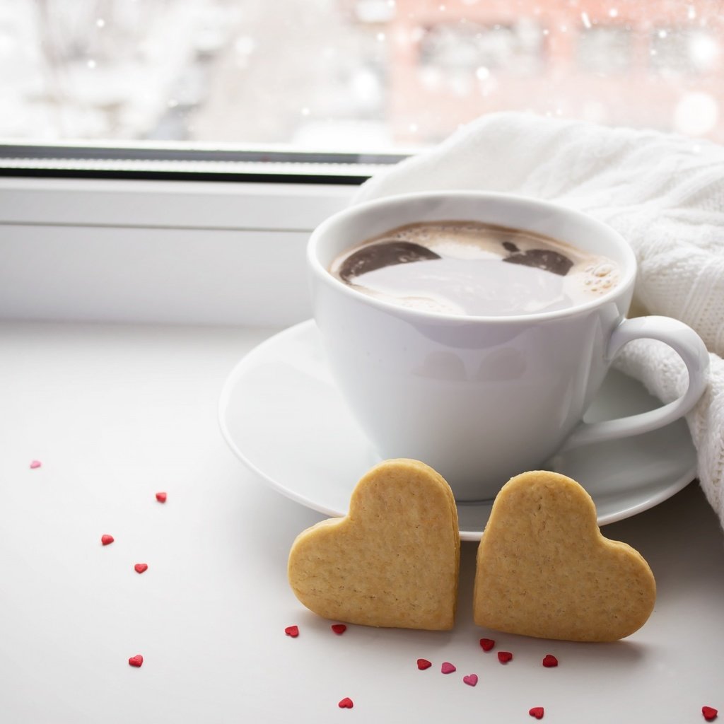 Обои кофе, чашка, сердечки, печенье, coffee, cup, hearts, cookies разрешение 2880x1800 Загрузить