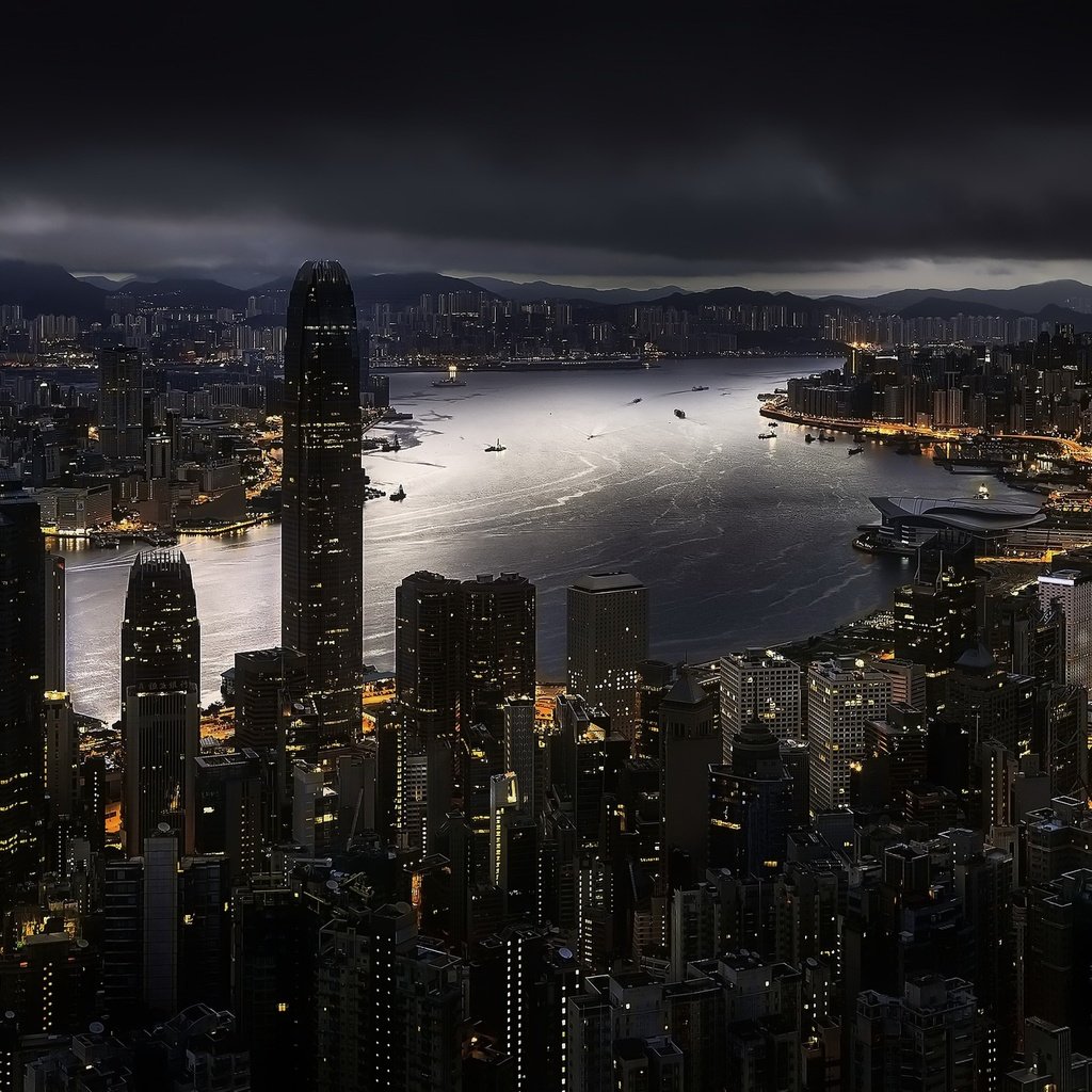 Обои ночь, панорама, город, небоскребы, китай, гонконг, night, panorama, the city, skyscrapers, china, hong kong разрешение 2048x1365 Загрузить