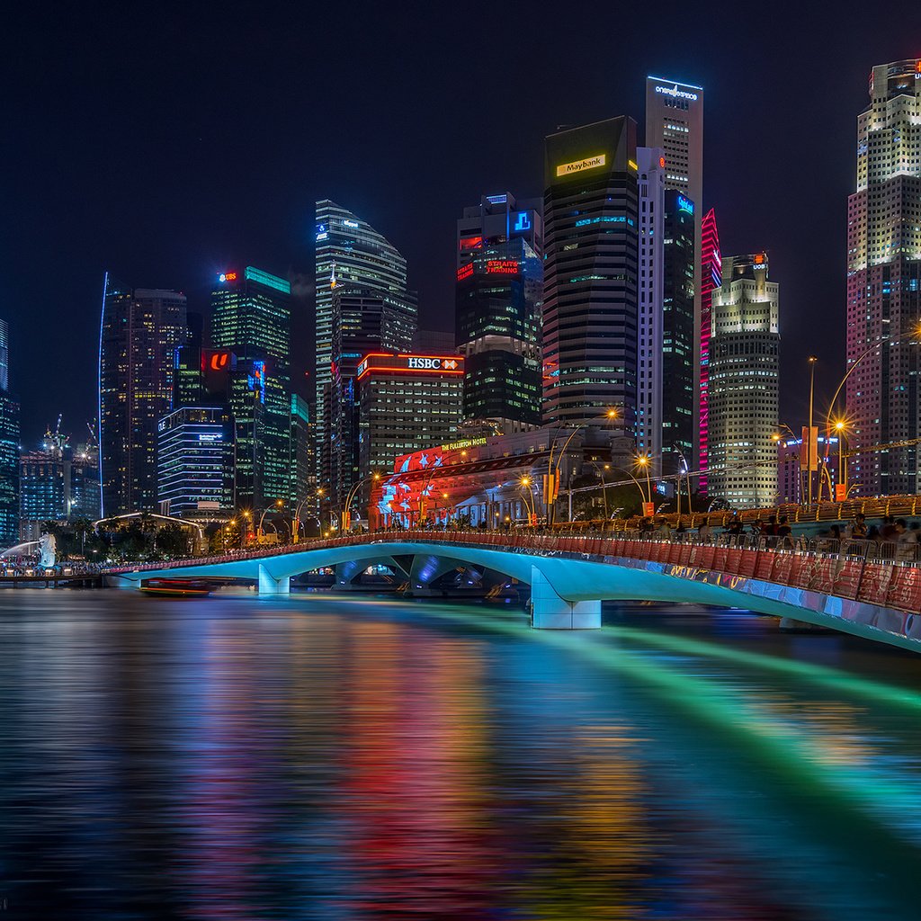 Обои ночь, огни, мост, город, сингапур, senthil kumar damodaran, night, lights, bridge, the city, singapore разрешение 1920x1200 Загрузить