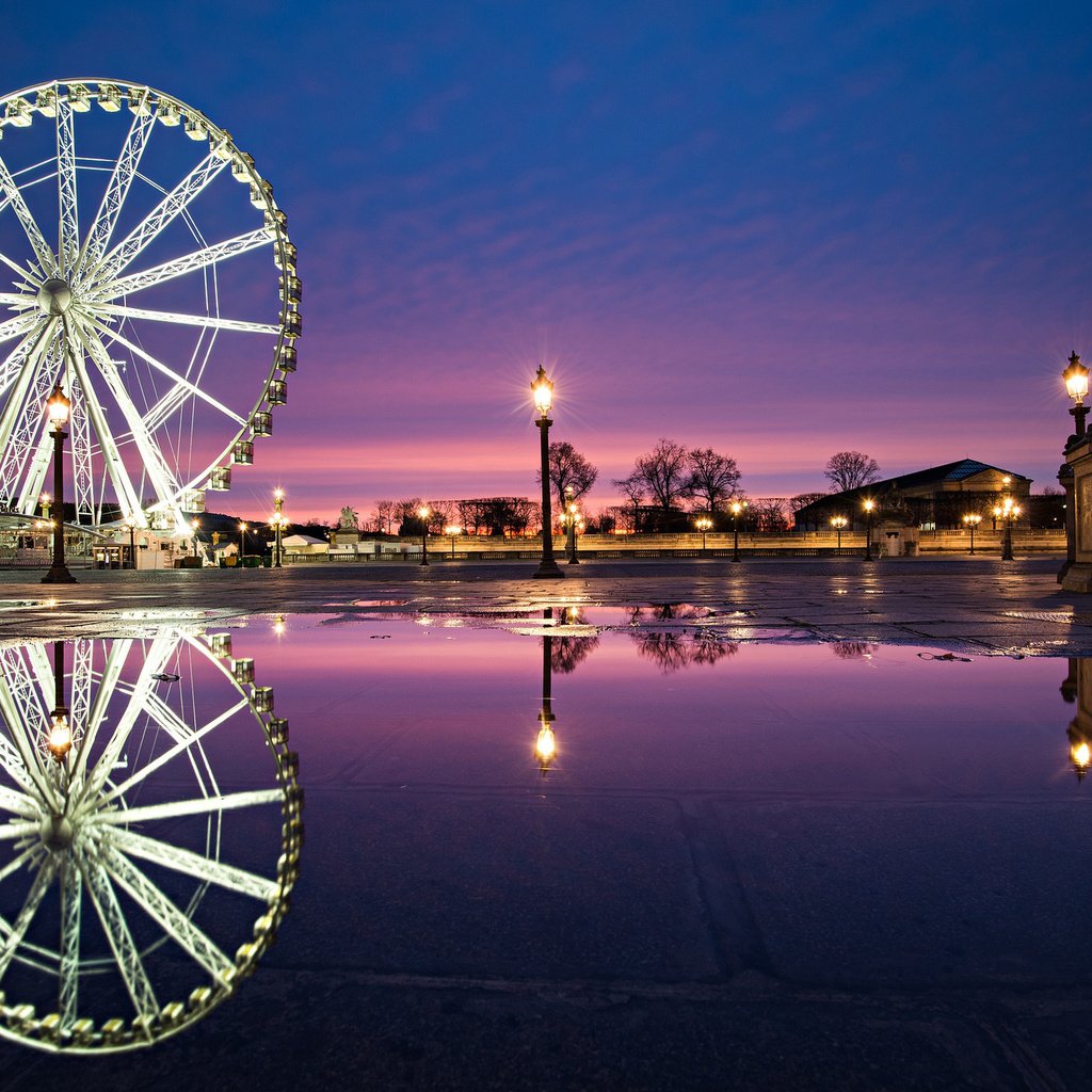 Обои вода, колесо обозрения, город, париж, франция, place de la concorde, fontaine des fleuves, water, ferris wheel, the city, paris, france разрешение 2048x1367 Загрузить