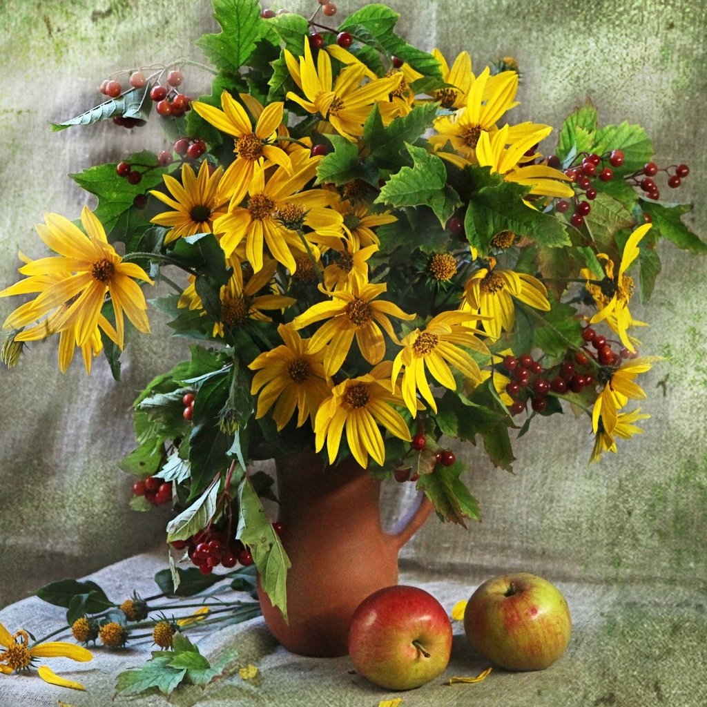 Обои цветы, букет, натюрморт, рудбекия, flowers, bouquet, still life, rudbeckia разрешение 1920x1454 Загрузить