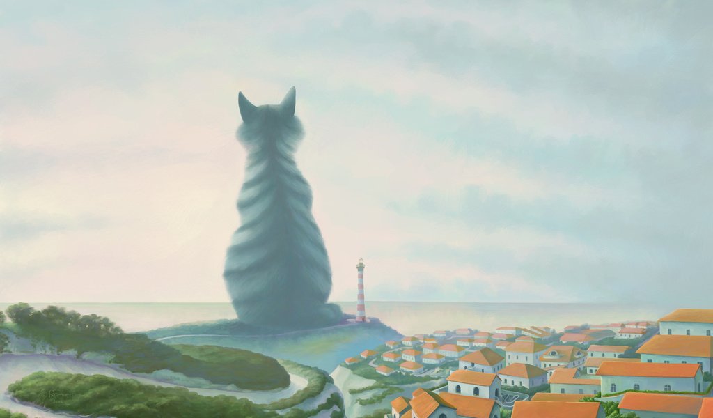 Обои кот, маяк, город, великан, cat, lighthouse, the city, giant разрешение 1920x1200 Загрузить