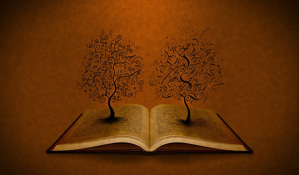 Обои деревья, буквы, книга, trees, letters, book разрешение 2560x1600 Загрузить