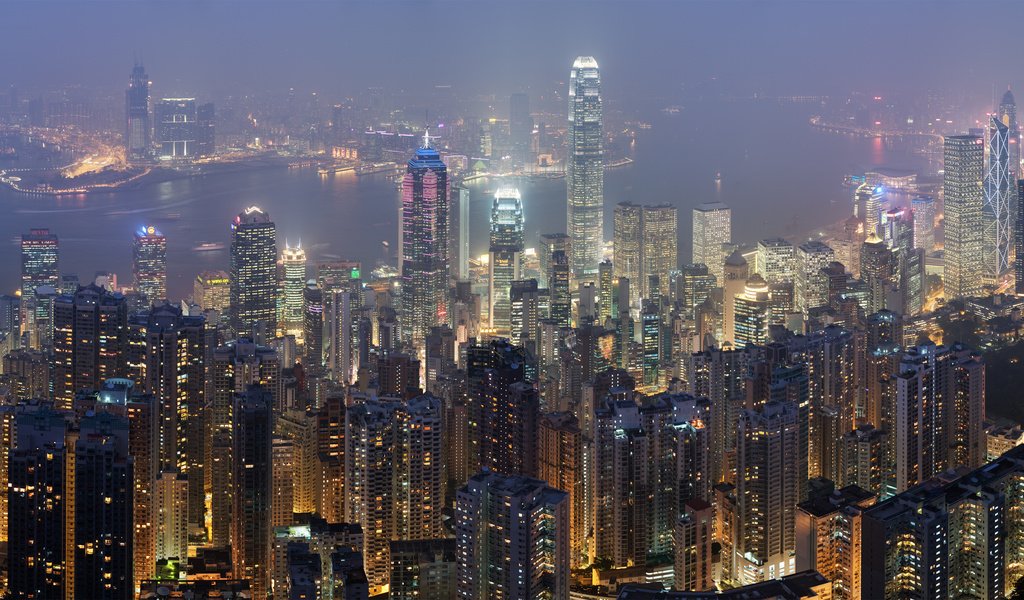 Обои пейзаж, небоскребы, гонконг, landscape, skyscrapers, hong kong разрешение 4250x1844 Загрузить