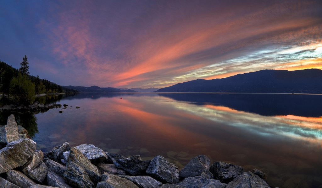 Обои озеро, горы, закат, lake, mountains, sunset разрешение 2560x1600 Загрузить