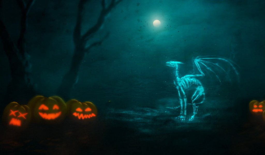 Обои дракон, тыквы, хэлоуин, dragon, pumpkin, halloween разрешение 1920x1200 Загрузить