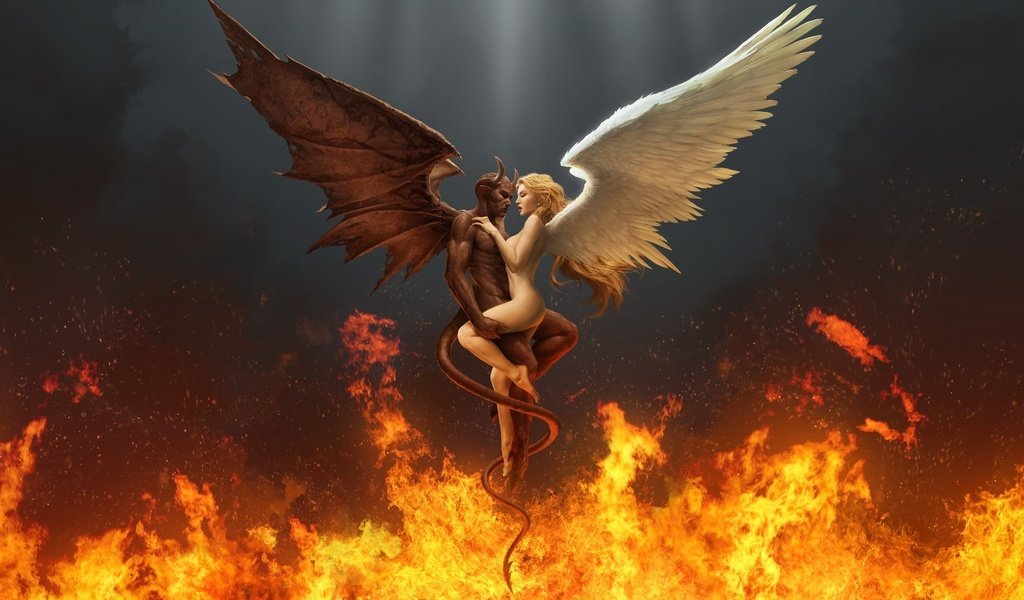 Обои огонь, крылья, ангел, дьявол, сплетение, fire, wings, angel, the devil, plexus разрешение 1920x1200 Загрузить