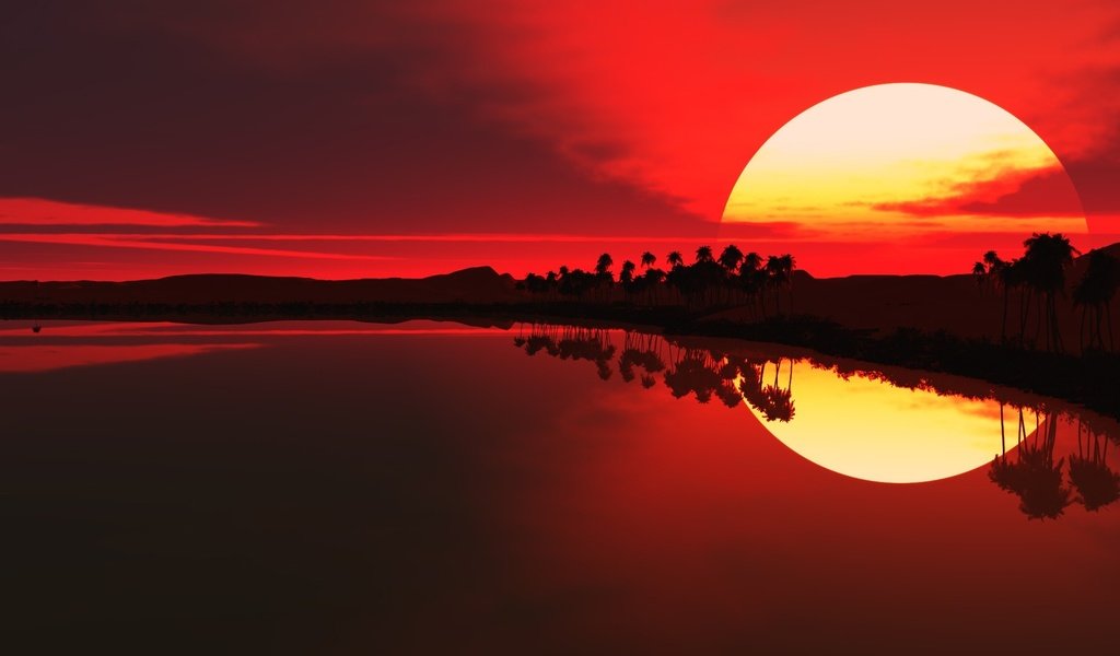 Обои солнце, закат, отражение, the sun, sunset, reflection разрешение 1920x1200 Загрузить