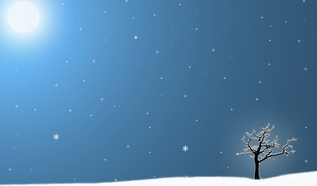 Обои солнце, зима, снежинки, одинокое дерево, the sun, winter, snowflakes, lonely tree разрешение 1920x1200 Загрузить