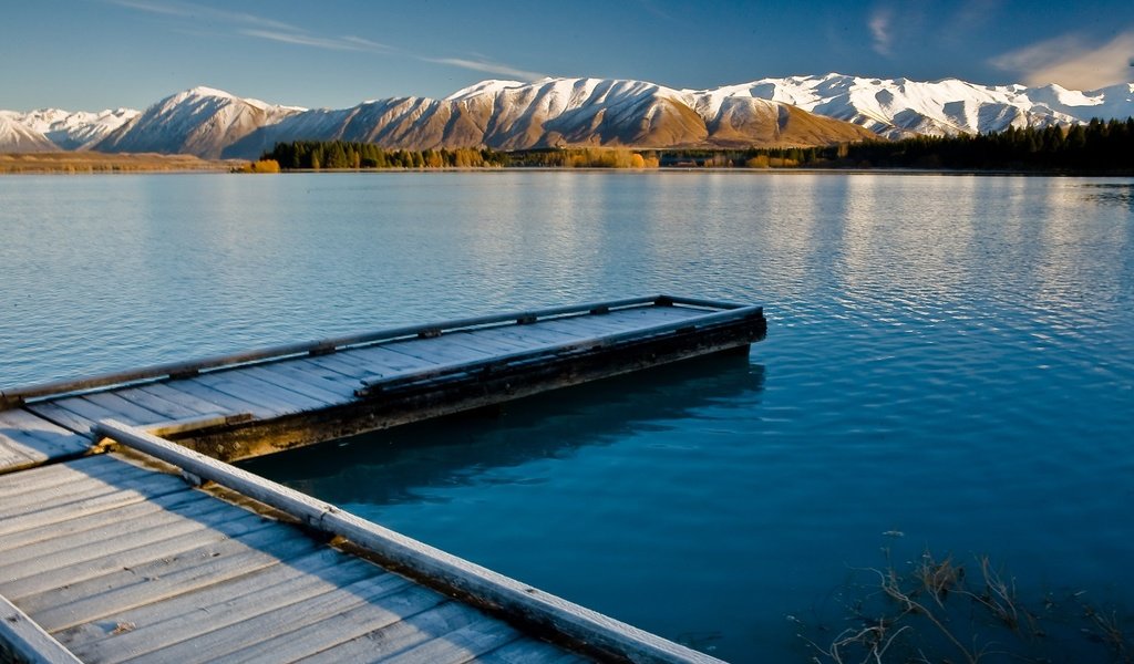 Обои озеро, горы, природа, пирс, новая зеландия, lake, mountains, nature, pierce, new zealand разрешение 1920x1200 Загрузить