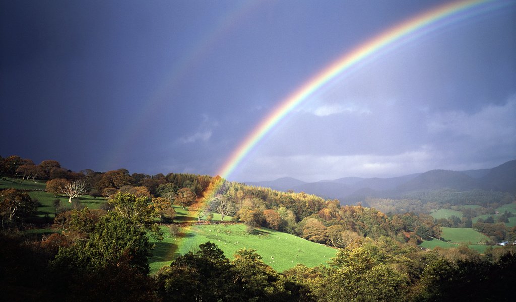 Обои холмы, природа, радуга, hills, nature, rainbow разрешение 1920x1200 Загрузить