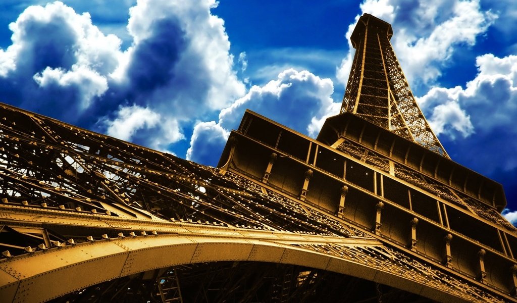 Обои небо, облака, париж, эйфелева башня, the sky, clouds, paris, eiffel tower разрешение 1920x1080 Загрузить