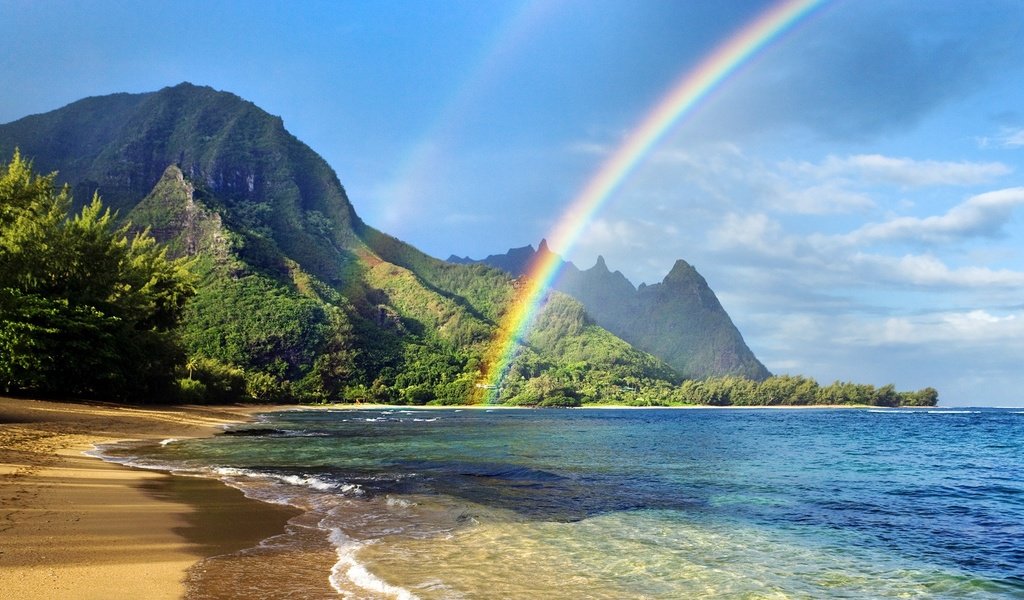 Обои пляж, радуга, тропики, beach, rainbow, tropics разрешение 1920x1080 Загрузить