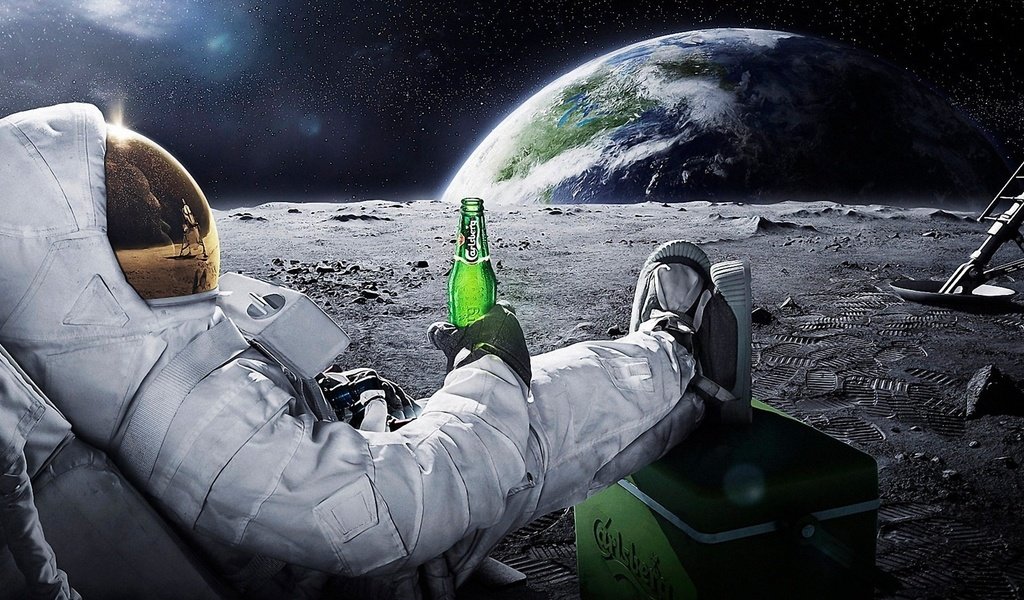 Обои пиво carlsberg на луне, carlsberg beer on the moon разрешение 1920x1080 Загрузить