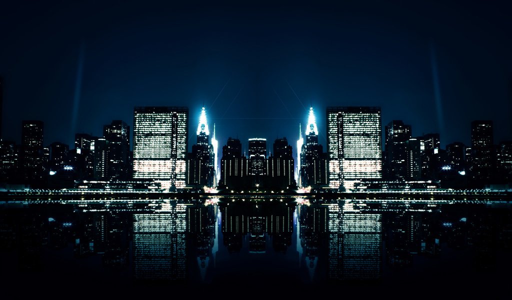 Обои отражение, города, ночного, зеркальное, reflection, city, night, mirror разрешение 2560x1600 Загрузить