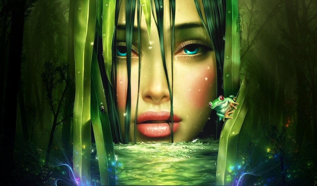 Обои вода, девушка, лягушка, лицо, water, girl, frog, face разрешение 1920x1080 Загрузить