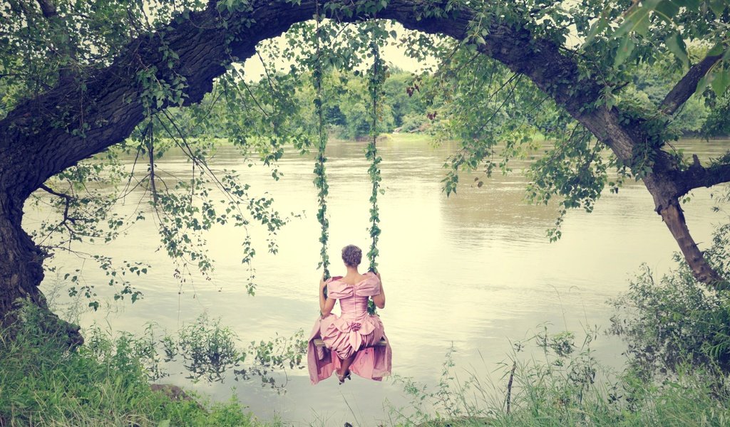 Обои река, природа, девушка, настроение, платье, качели, river, nature, girl, mood, dress, swing разрешение 2902x1928 Загрузить