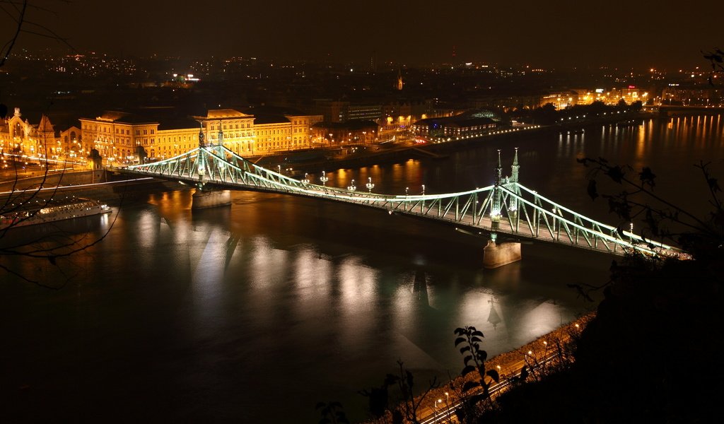 Обои ночь, огни, река, венгрия, будапешт, дунай, мост свободы, night, lights, river, hungary, budapest, the danube, liberty bridge разрешение 3861x2574 Загрузить