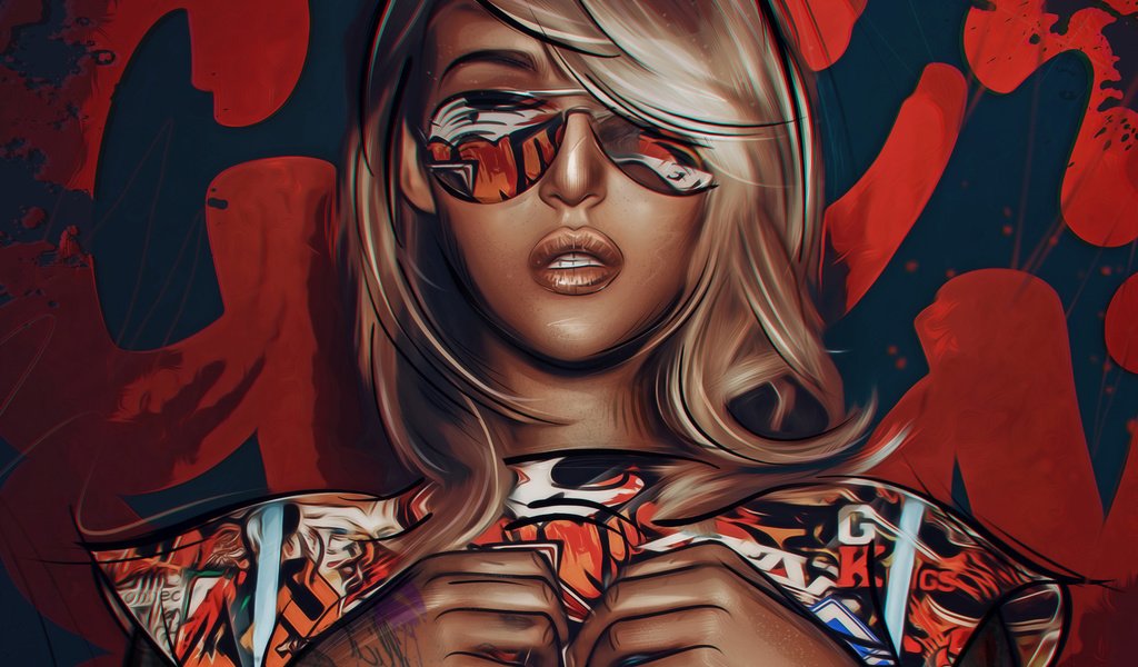 Обои арт, девушка, блондинка, очки, татуировки, лицо, art, girl, blonde, glasses, tattoo, face разрешение 1920x1437 Загрузить