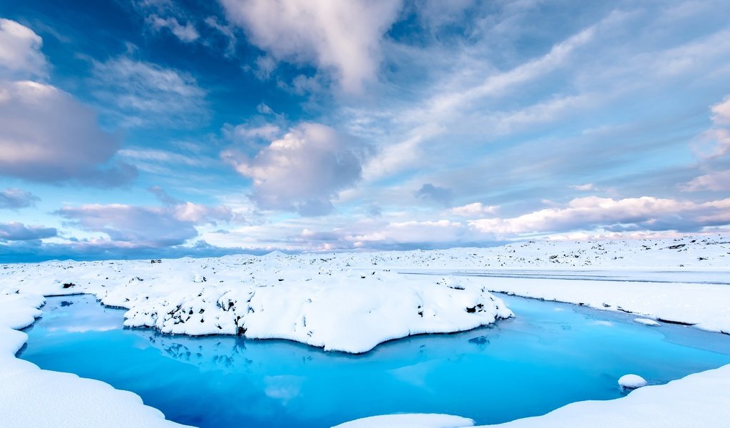 Обои небо, дорога, облака, вода, снег, зима, исландия, the sky, road, clouds, water, snow, winter, iceland разрешение 4000x2669 Загрузить