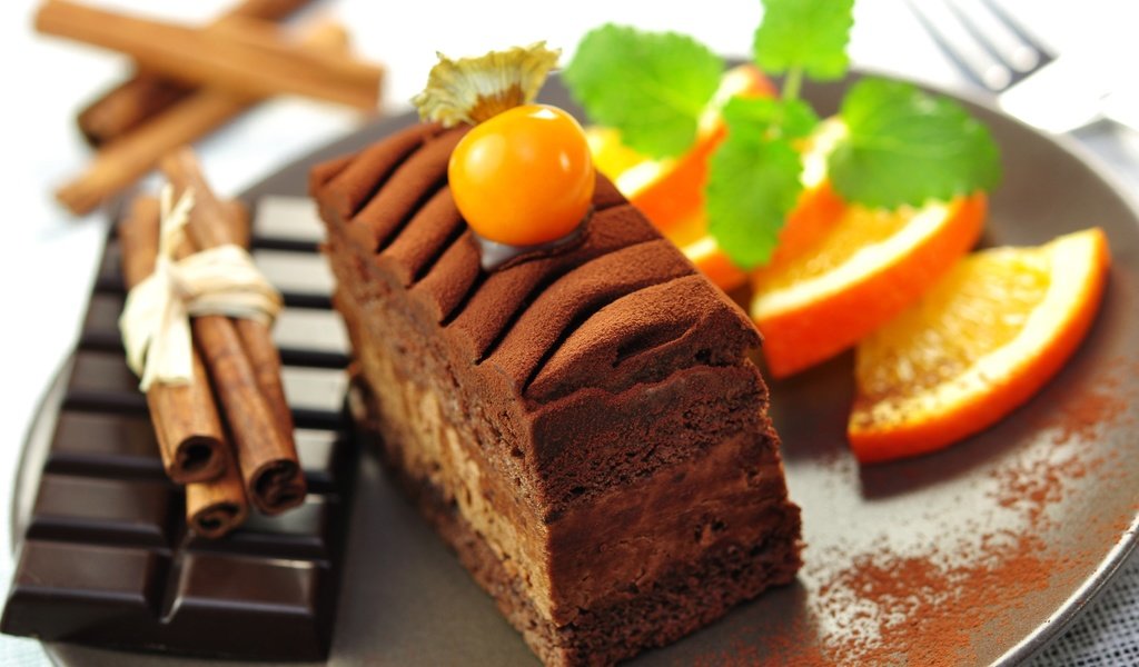 Обои мята, корица, апельсин, шоколад, физалис, пирожное, mint, cinnamon, orange, chocolate, physalis, cake разрешение 2891x1920 Загрузить