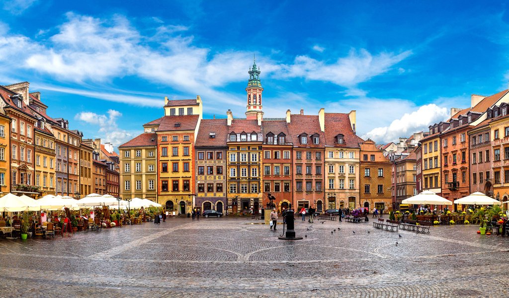 Обои кафе, город, улица, здания, площадь, польша, варшава, cafe, the city, street, building, area, poland, warsaw разрешение 3750x2270 Загрузить